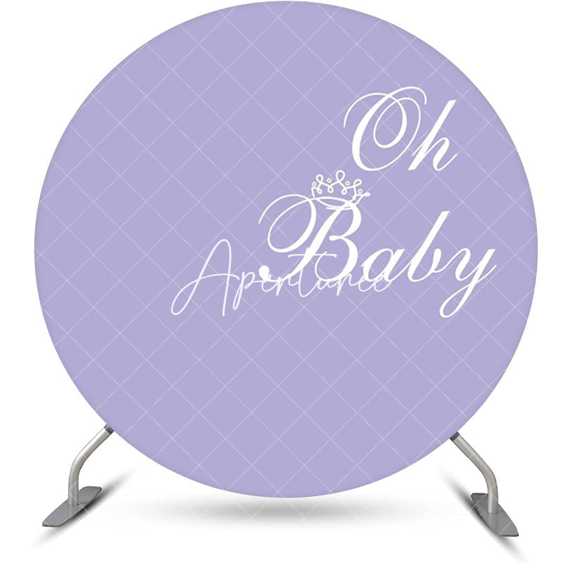 Aperturee - Purple White Oh Baby Round Gender Reveal Backdrop