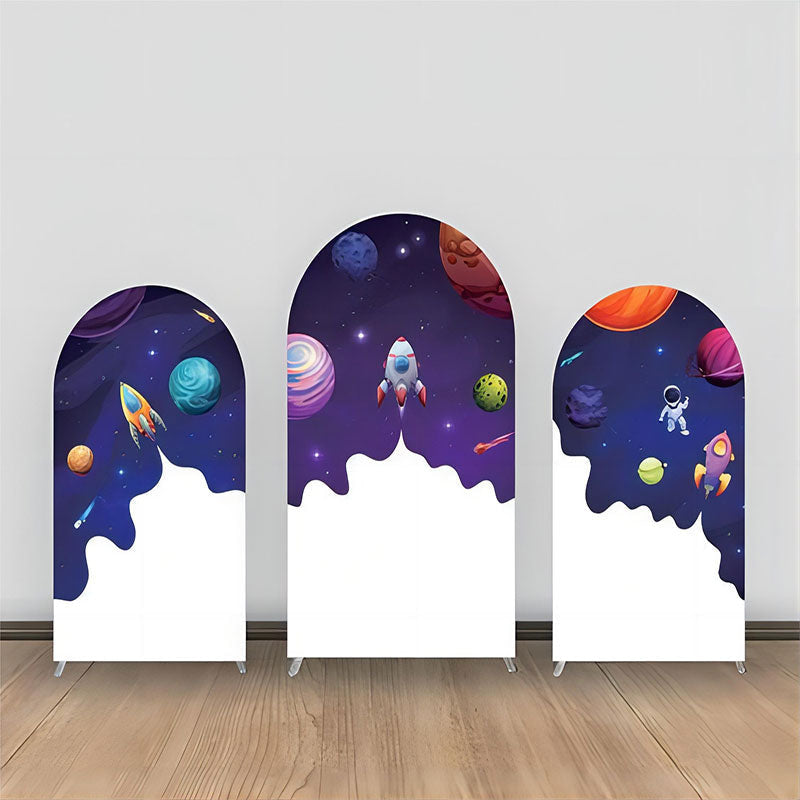 Aperturee - Purple White Rocket Star Galaxy Arch Backdrop Kit