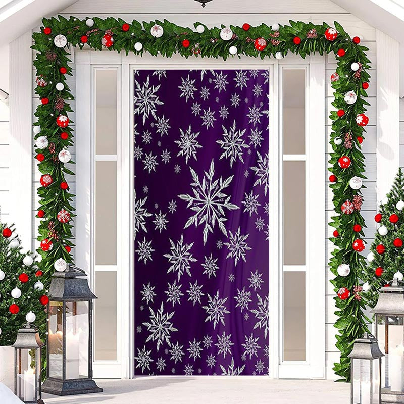 Aperturee - Purple White Snowflakes Simple Christmas Door Cover