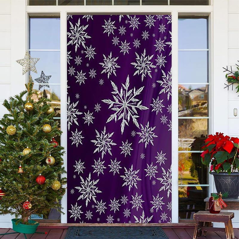 Aperturee - Purple White Snowflakes Simple Christmas Door Cover