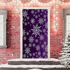 Aperturee - Purple White Snowflakes Simple Christmas Door Cover