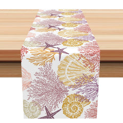 Aperturee - Purple Yellow Coral Starfish Coastal Table Runner