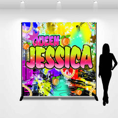 Aperturee - Queen Retro 80s 90s Neon Custom Birthday Backdrop