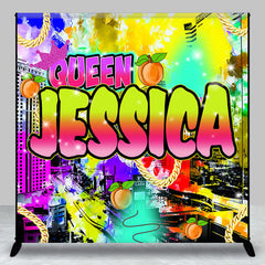 Aperturee - Queen Retro 80s 90s Neon Custom Birthday Backdrop