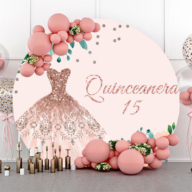 Aperturee Quinceanera 15th Pink Dress Birthday Round Backdrop