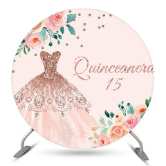 Aperturee Quinceanera 15th Pink Dress Birthday Round Backdrop