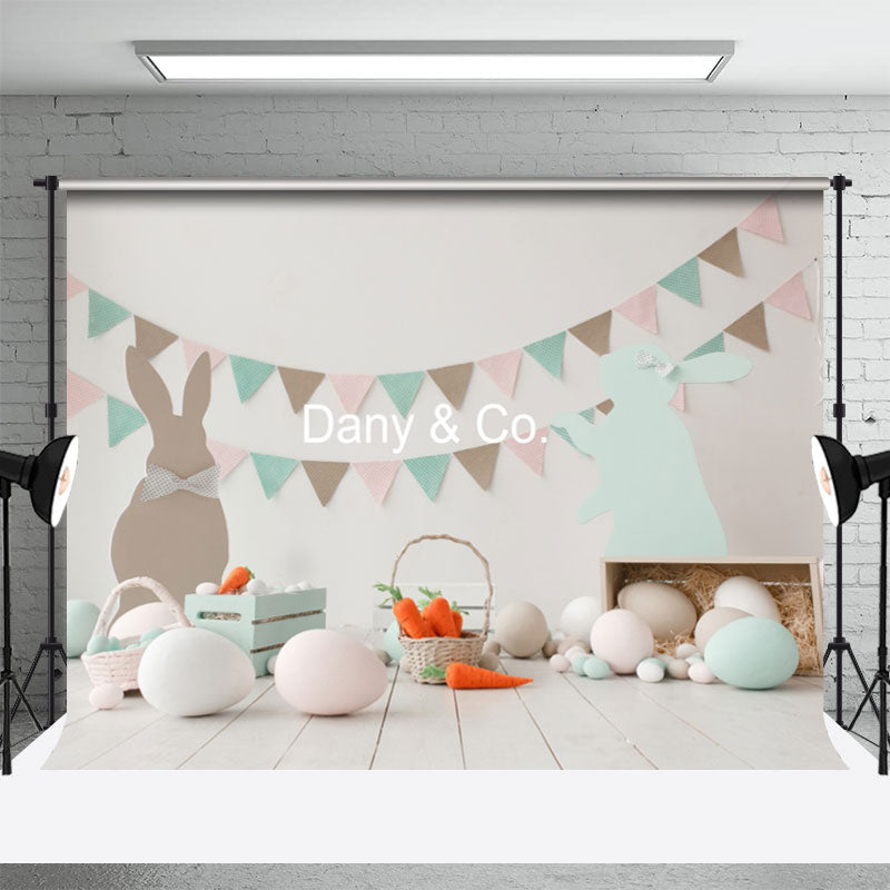 Aperturee - Rabbit Carrot Egg Easter Photo Backdrop For Kids