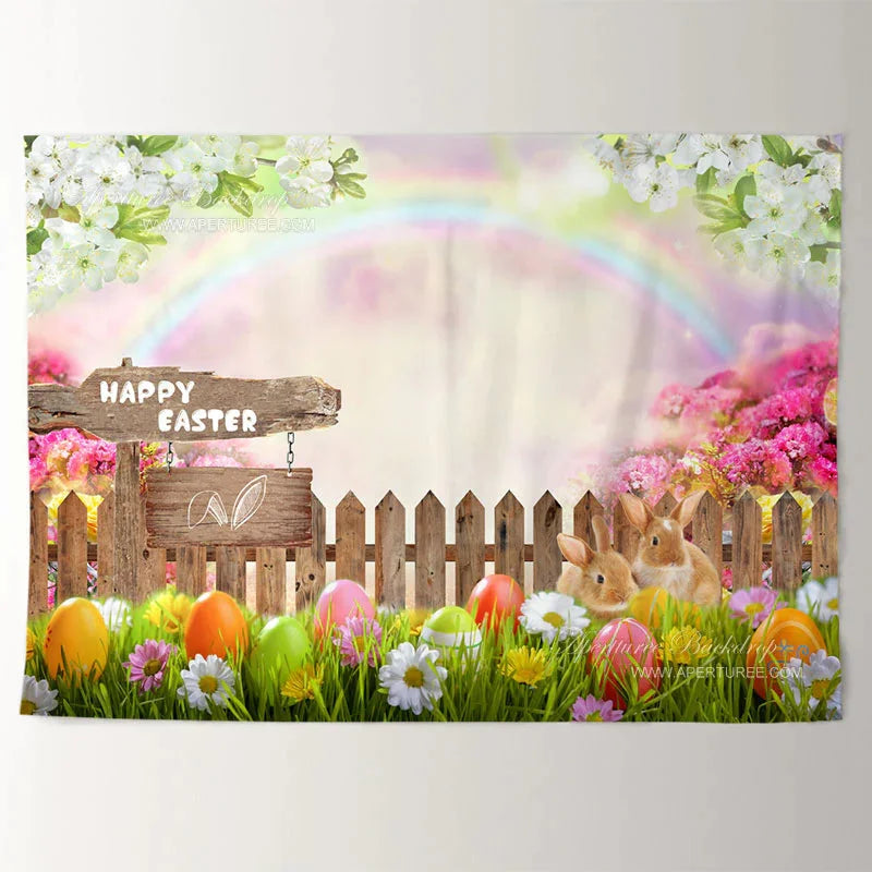 Aperturee - Rabbit Color Egg Rainbow Happy Easter Backdrop