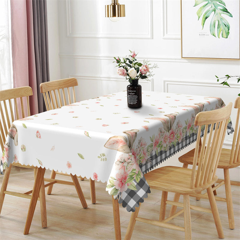 Aperturee - Rabbit Ears Floral Pattern White Kitchen Tablecloth