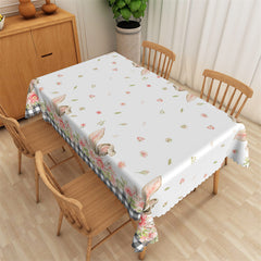 Aperturee - Rabbit Ears Floral Pattern White Kitchen Tablecloth