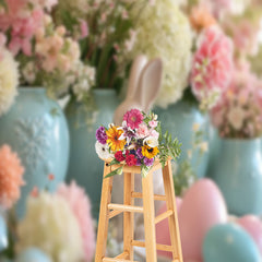 Aperturee - Rabbit Egg Floral Easter Backdrops For Photograph