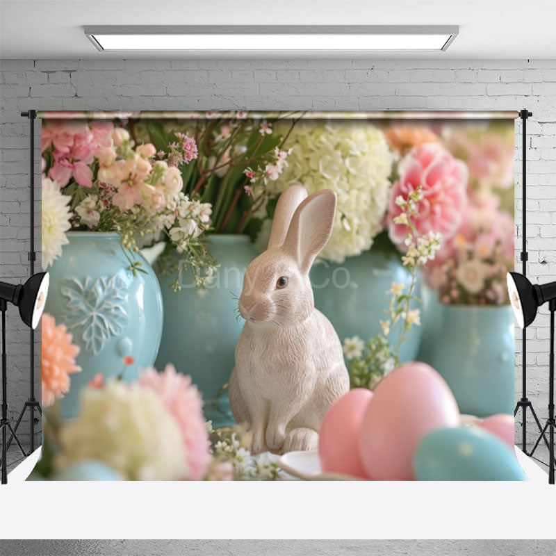 Aperturee - Rabbit Egg Floral Easter Backdrops For Photograph