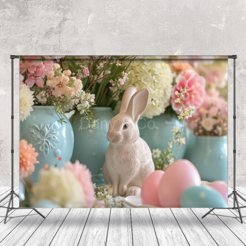 Aperturee - Rabbit Egg Floral Easter Backdrops For Photograph