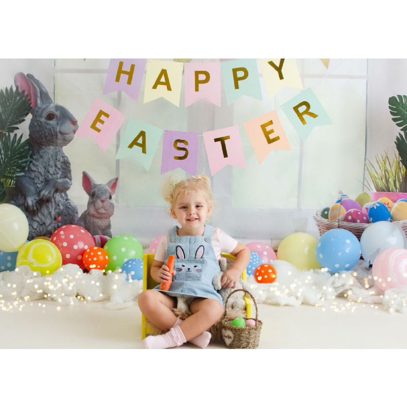 Aperturee - Rabbit Eggs Balloon Happy Easter Cake Smash Backdrop