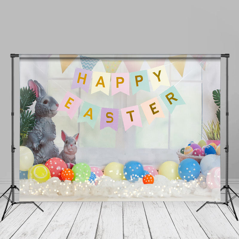 Aperturee - Rabbit Eggs Balloon Happy Easter Cake Smash Backdrop