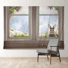 Aperturee - Rabbit Out Window Floral Rainbow Easter Day Banner