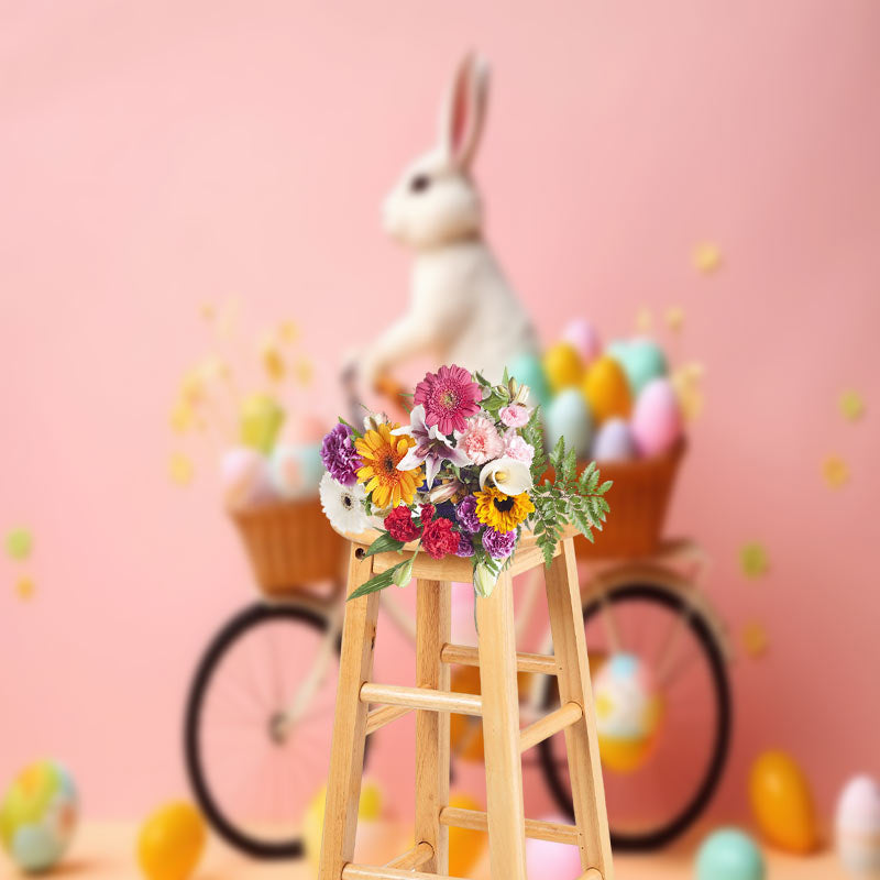 Aperturee - Rabbit Sitting On Bike Easter Egg Photo Backdrop