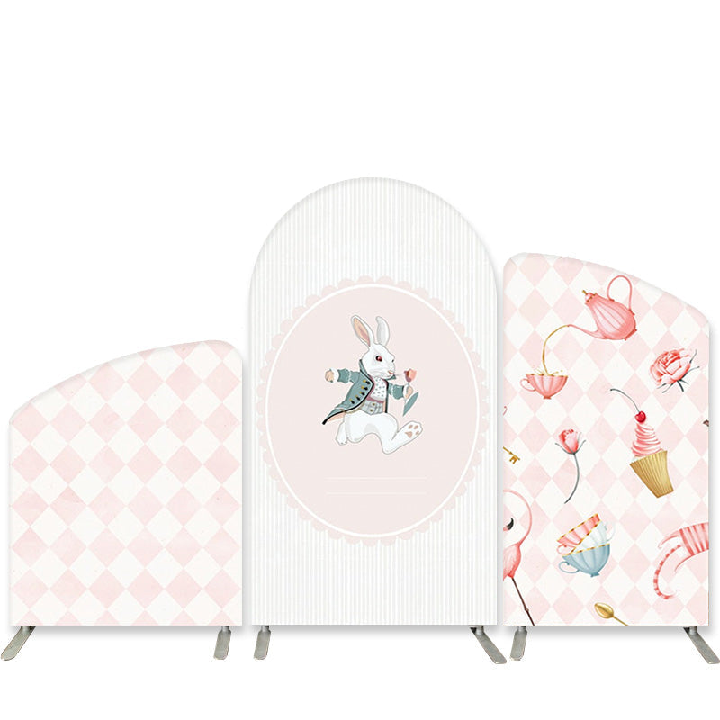 Aperturee Rabbit Teacup Pink Rhomb Tea Party Arch Backdrop Kit