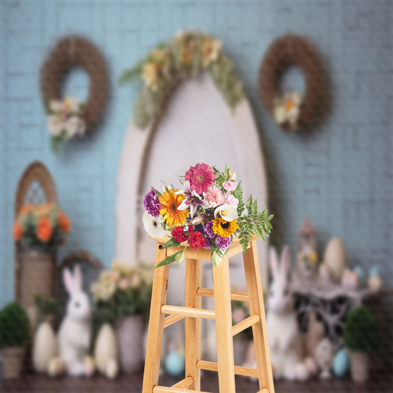 Aperturee - Rabbit Wall Egg Door Plant Easter Photo Backdrop