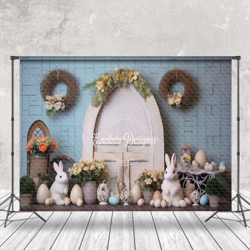 Aperturee - Rabbit Wall Egg Door Plant Easter Photo Backdrop