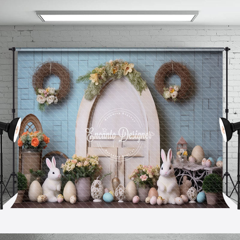 Aperturee - Rabbit Wall Egg Door Plant Easter Photo Backdrop