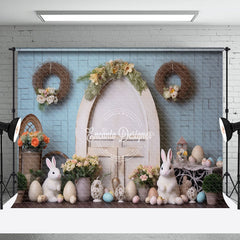 Aperturee - Rabbit Wall Egg Door Plant Easter Photo Backdrop