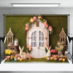 Aperturee - Rabbits Eggs Floral Grass Wall Easter Photo Backdrop