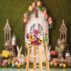 Aperturee - Rabbits Eggs Floral Grass Wall Easter Photo Backdrop