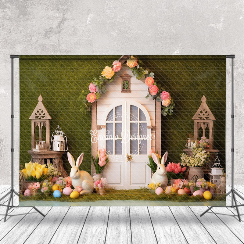 Aperturee - Rabbits Eggs Floral Grass Wall Easter Photo Backdrop