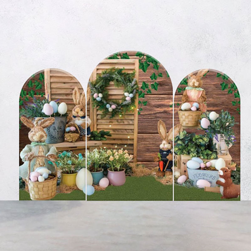 Aperturee - Rabbits Eggs Wooden Wall Easter Arch Backdrop Kit