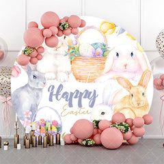 Aperturee Rabbits Floral Basket Round Easter Holiday Backdrop