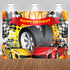 Aperturee - Race Car Hot Wheel Happy Birthday Backdrop For Male