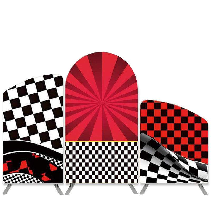 Aperturee Race Car Red Black And White Birthday Arch Backdrop Kit