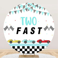 Aperturee - Racing Car Plaid Flag Two Fast White Round Backdrop