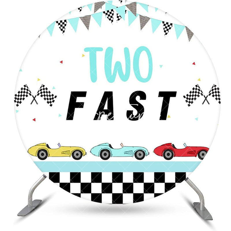 Aperturee - Racing Car Plaid Flag Two Fast White Round Backdrop