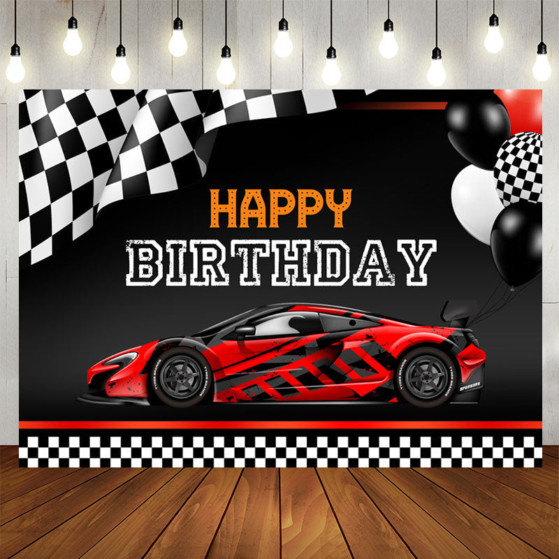 Aperturee - Racing Car Theme Balloons Black Happy Birthday Backdrop