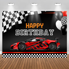 Aperturee - Racing Car Theme Balloons Black Happy Birthday Backdrop