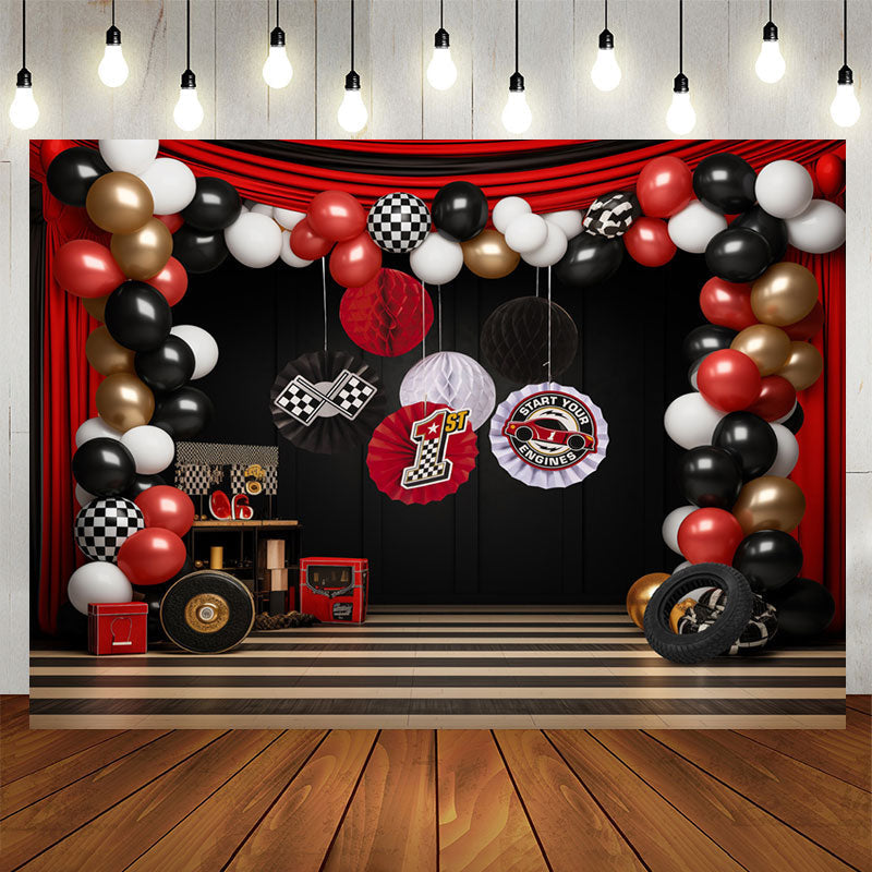 Aperturee - Racing Venue Curtain Balloons 1st Birthady Backdrop