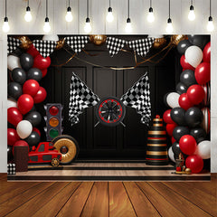 Aperturee - Racing Venue Plaid Flag Balloon Birthday Backdrop