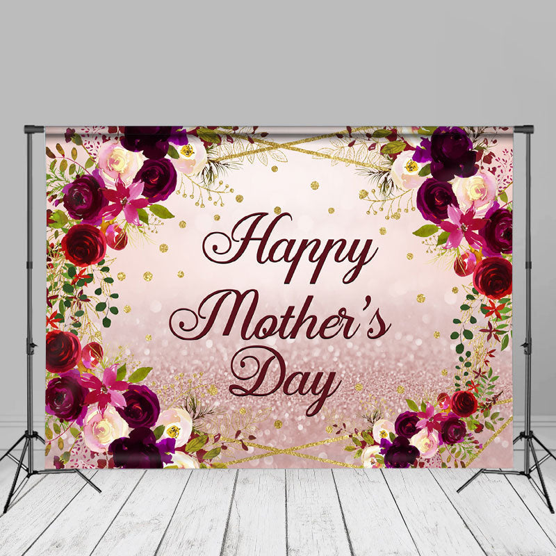 Aperturee - Rad And Pink Roses Glitter Backdrop For Mothers Day