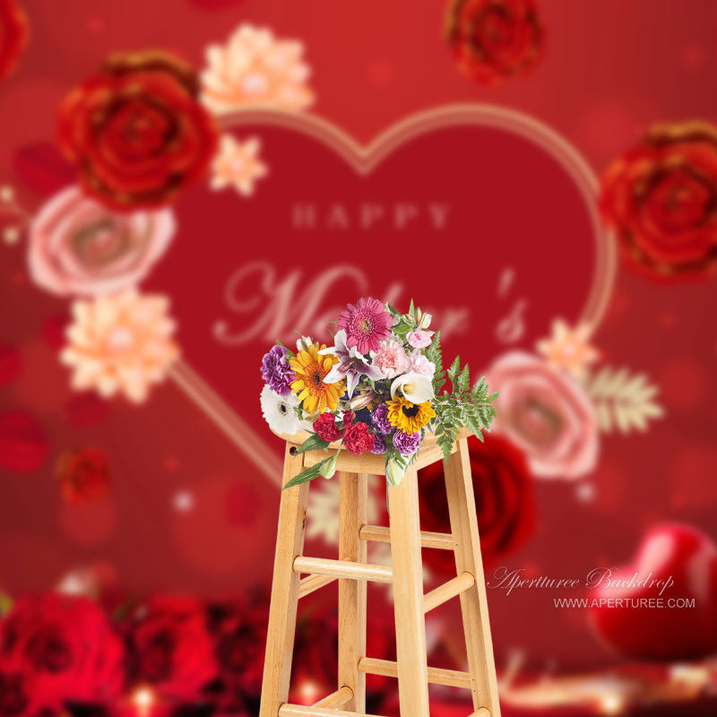 Aperturee - Rad Roses Heart Happy Mothers Day Party backdrop