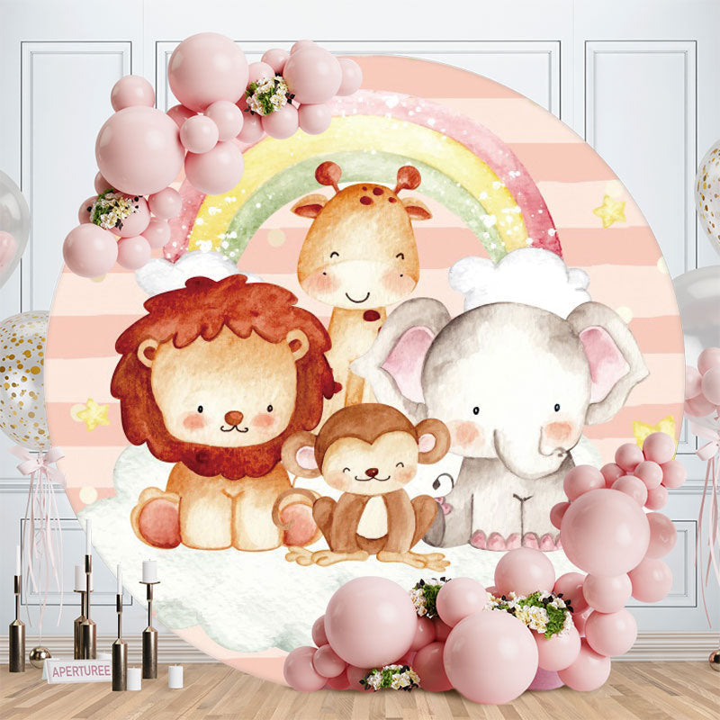 Aperturee - Rainbow And Animals Round Baby Shower Backdrop