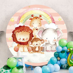 Aperturee - Rainbow And Animals Round Baby Shower Backdrop