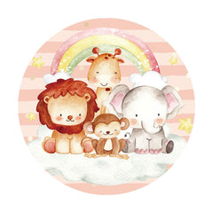 Aperturee - Rainbow And Animals Round Baby Shower Backdrop