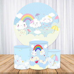 Aperturee Rainbow And Blue Sky Round Birthday Backdrop Kit