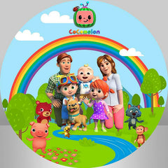 Aperturee Rainbow And Sweet Family Safari Round Birthday Backdrop