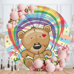 Aperturee - Rainbow And Teddy Bear Round Baby Shower Backdrop