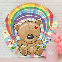 Aperturee - Rainbow And Teddy Bear Round Baby Shower Backdrop