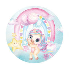 Aperturee - Rainbow And Unicorn Round Birthday Backdrops