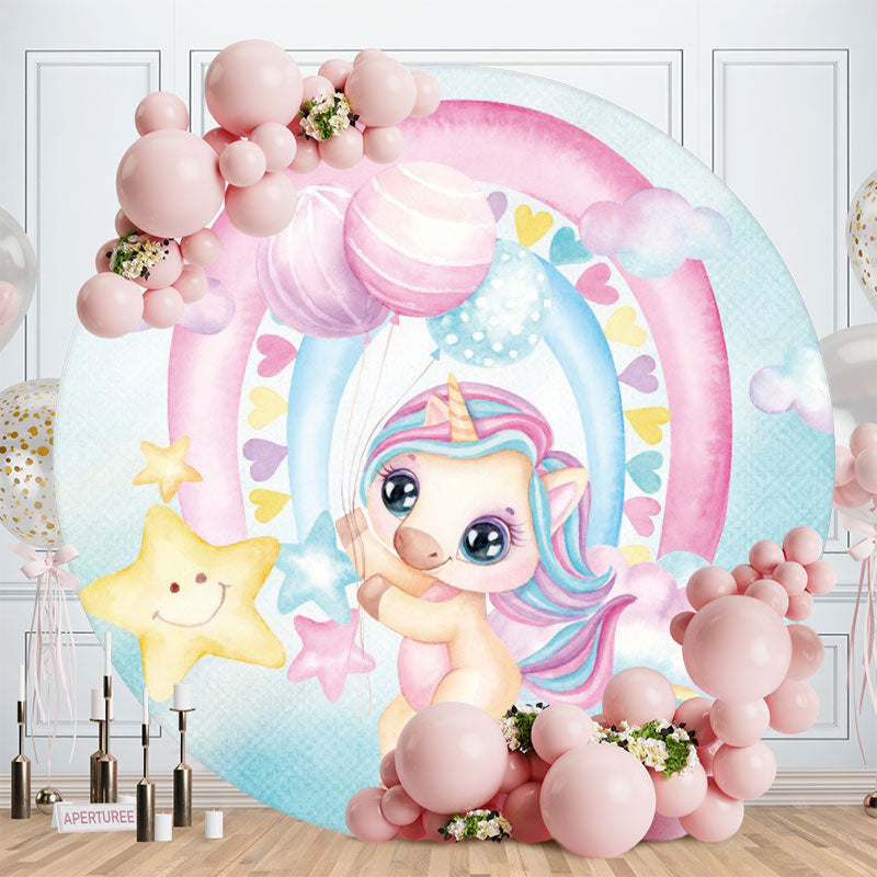 Aperturee - Rainbow And Unicorn Round Birthday Backdrops